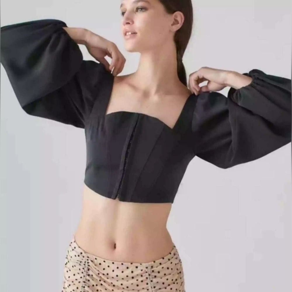 Urban Outfitters Maddie Women's TopBustier Puff Sleeve Crop Top Size M